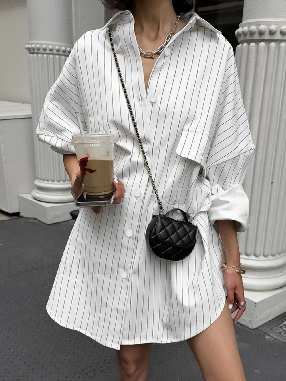 Oversized Striped Large Pockets Shirt Shirts