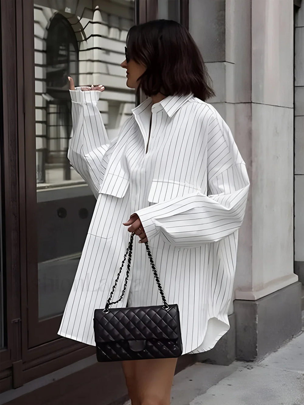Oversized Striped Large Pockets Shirt White / XS Shirts