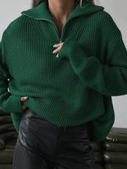 Oversized Utility Graceful Zippered Sweater Sweaters L