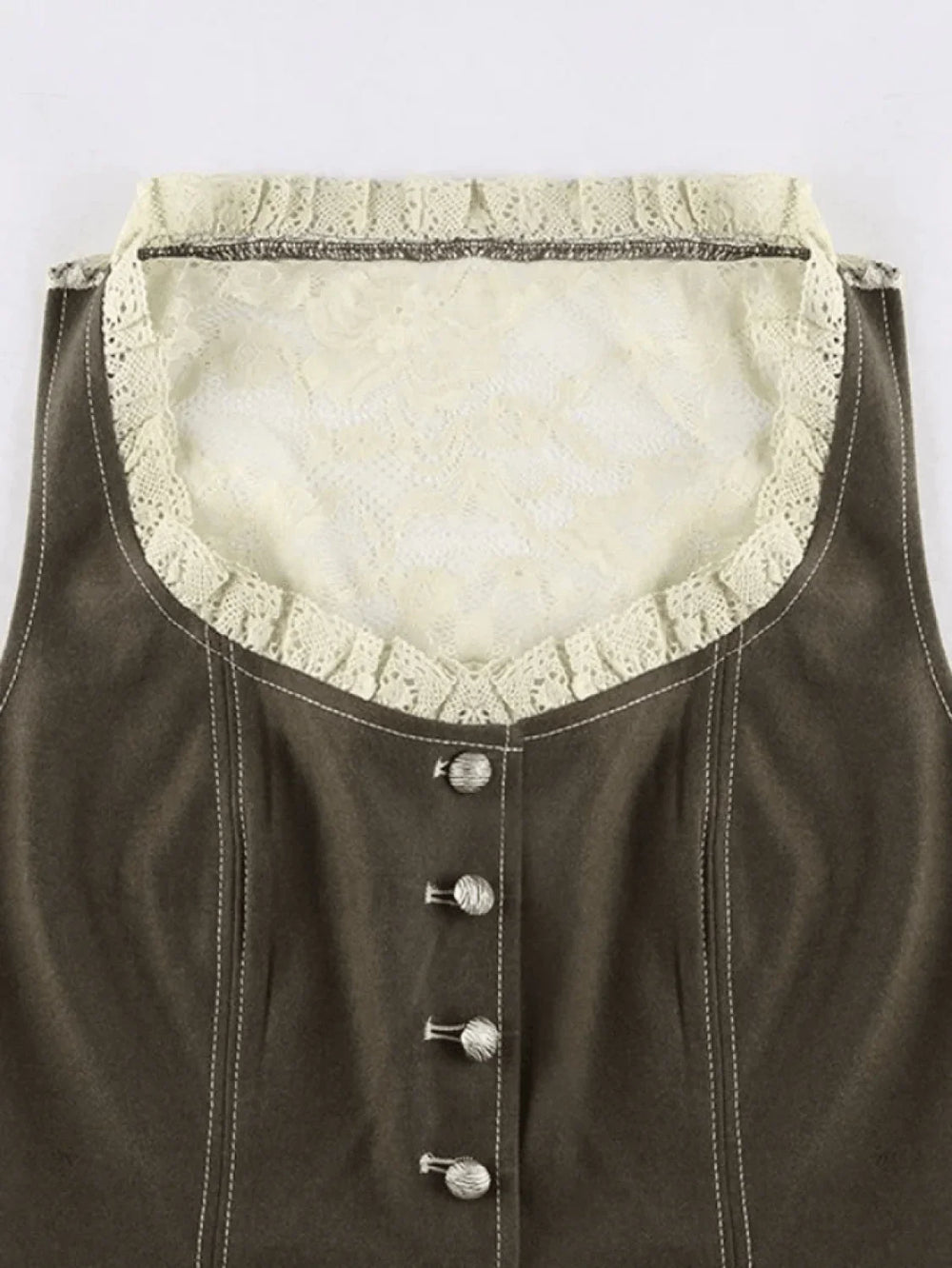 Paneled Lace Button Front Corset Top Shirts