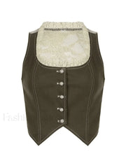 Paneled Lace Button Front Corset Top Shirts