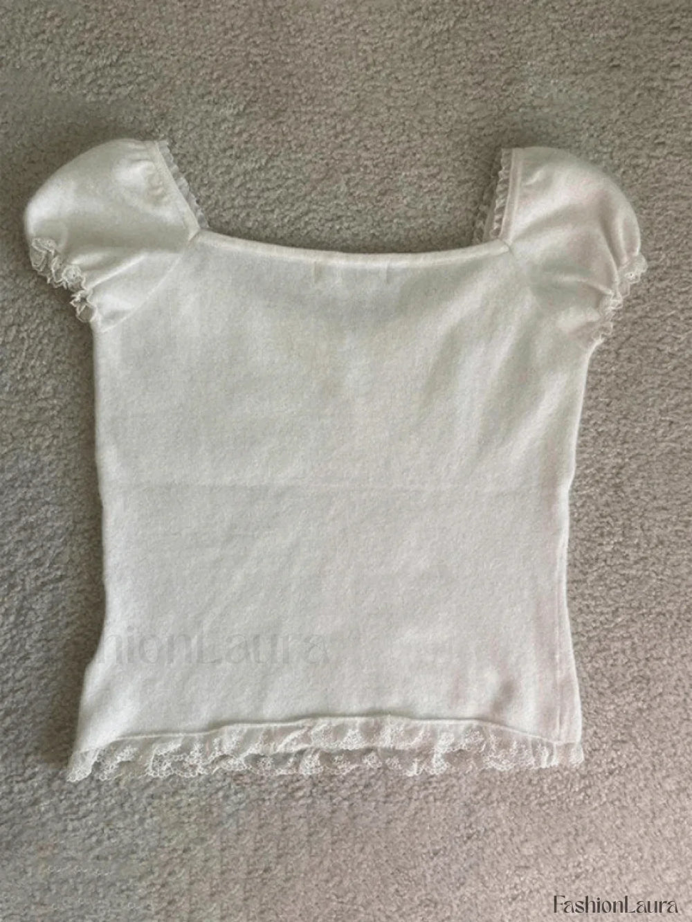 Paneled Lace White Puff Sleeve Blouse Shirts