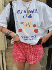 Pasta Over Clu Band Harajuku Aesthetic T Shirt WHITE / S