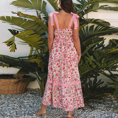 Patchwork Bow Tie Floral Dress