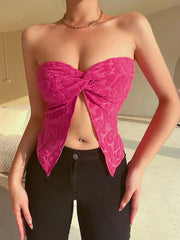 Patchwork Knitted Bandeau Top Pink / S Tops&Tees