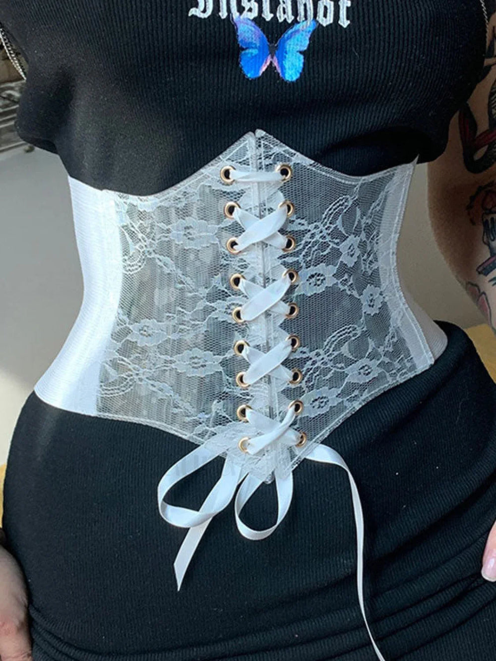 Patchwork Lace Corset Top White / ONE SIZE Corset Top