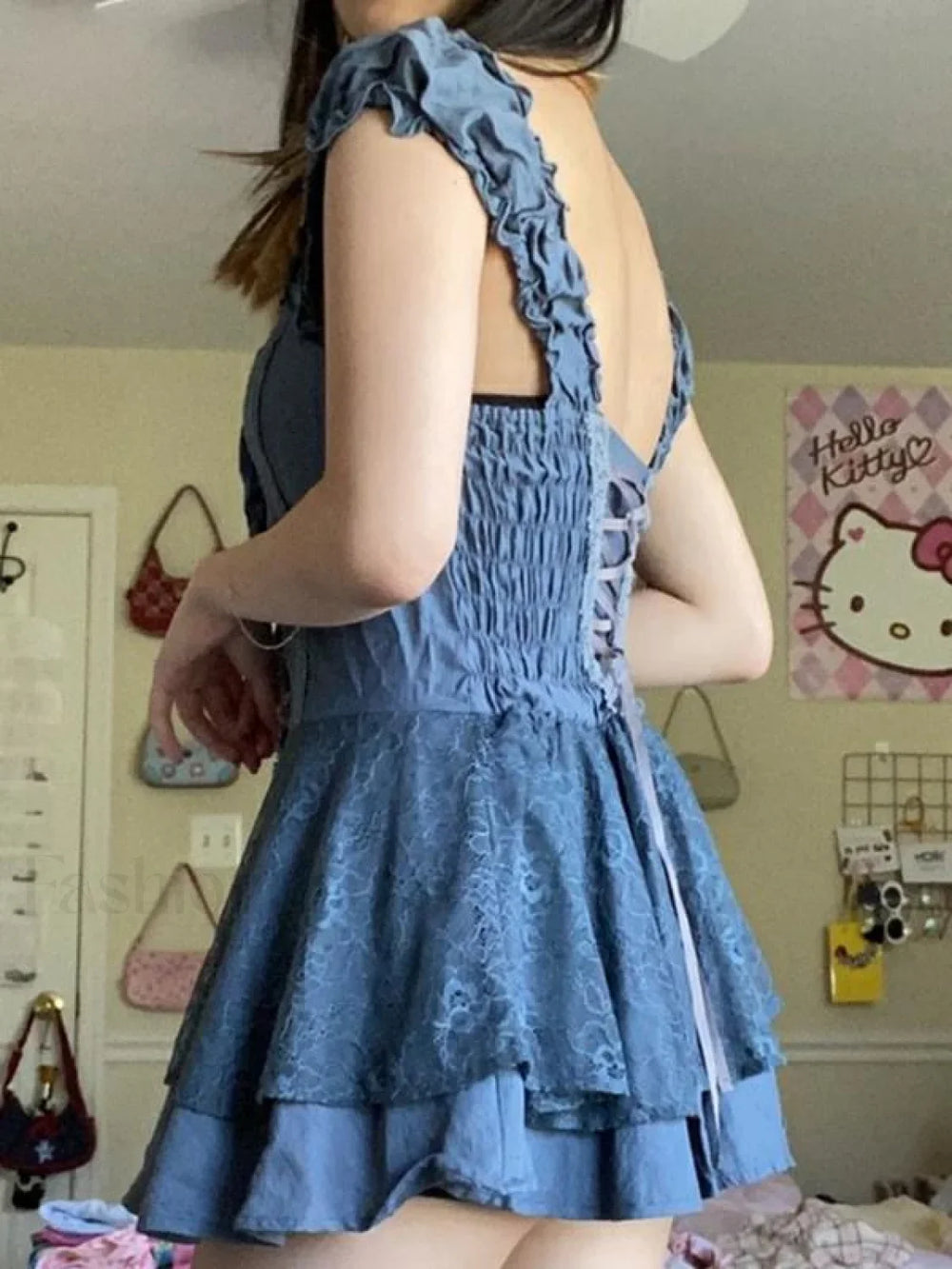 Patchwork Lace Tiered Strap Mini Dress Mini Dresses