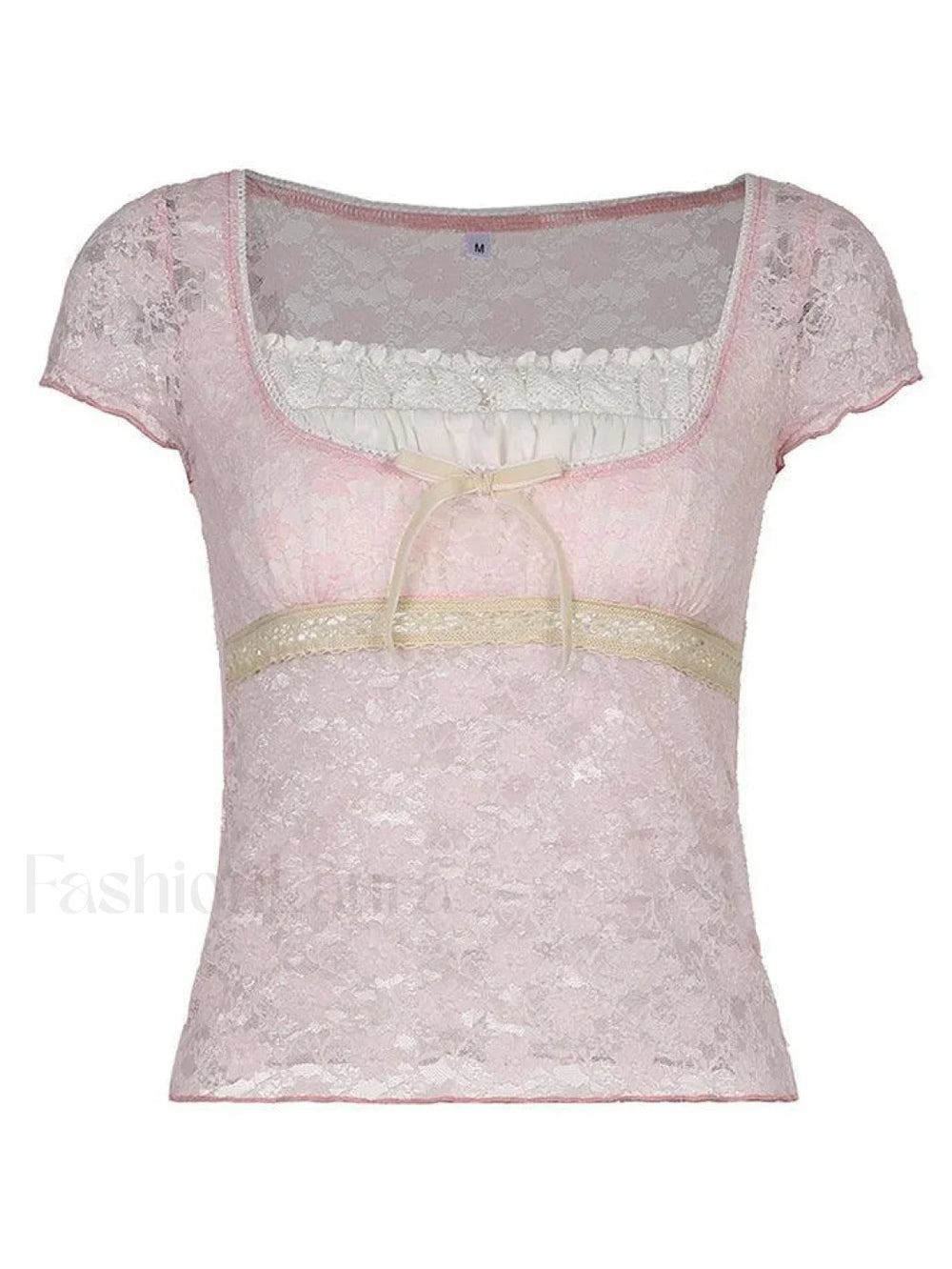 Patchwork Lace Trim Crop Top Pink / S Tops&Tees
