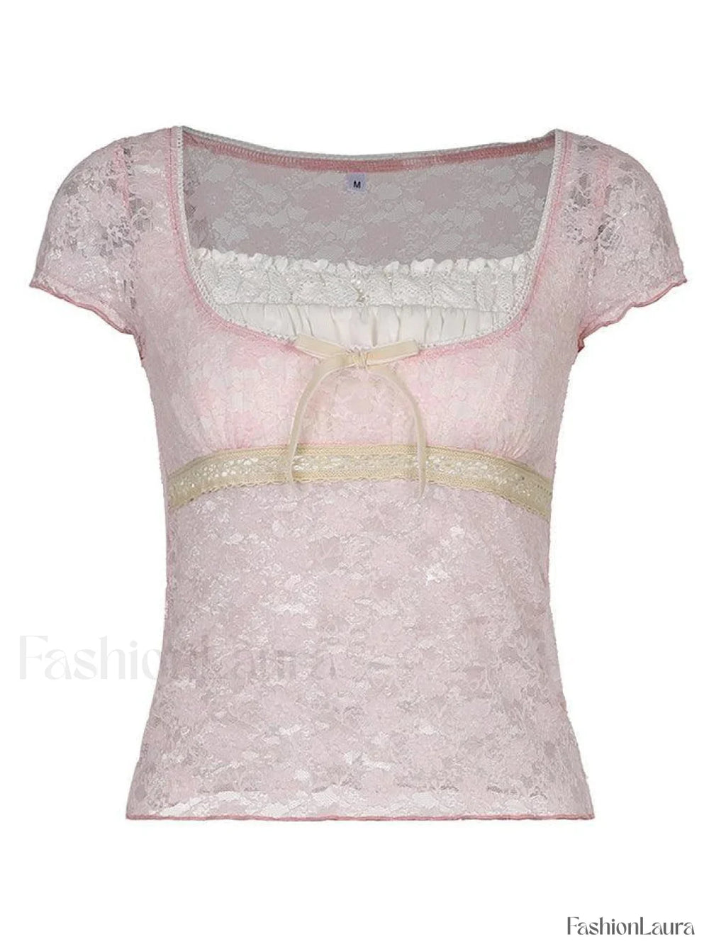 Patchwork Lace Trim Crop Top Pink / S Tops&Tees