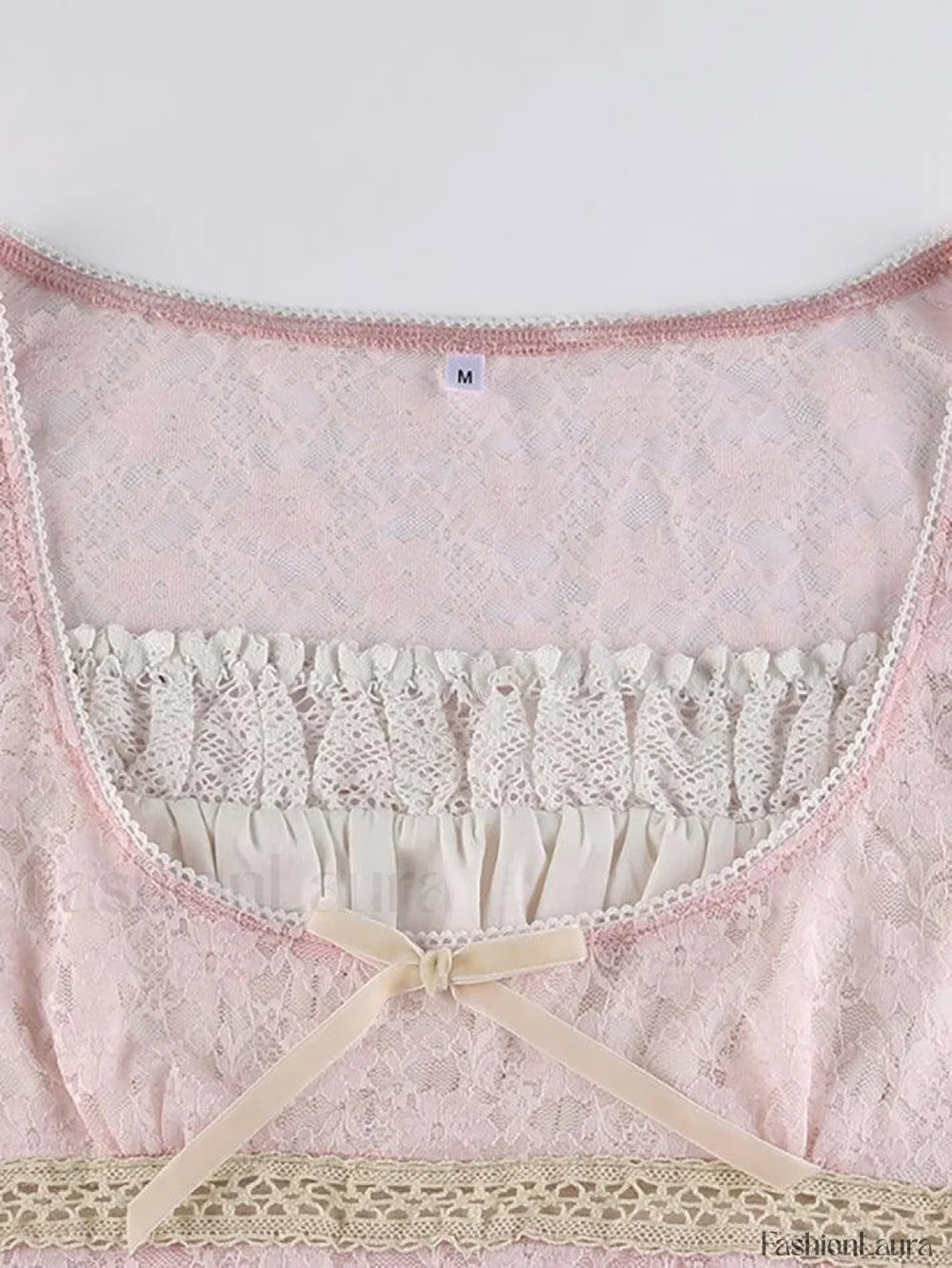 Patchwork Lace Trim Crop Top Tops&Tees