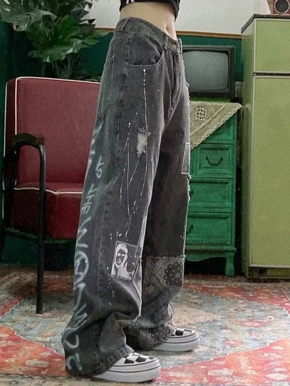 Patchwork Paisley Print Boyfriend Jeans Blue / XL Boyfriend Jeans