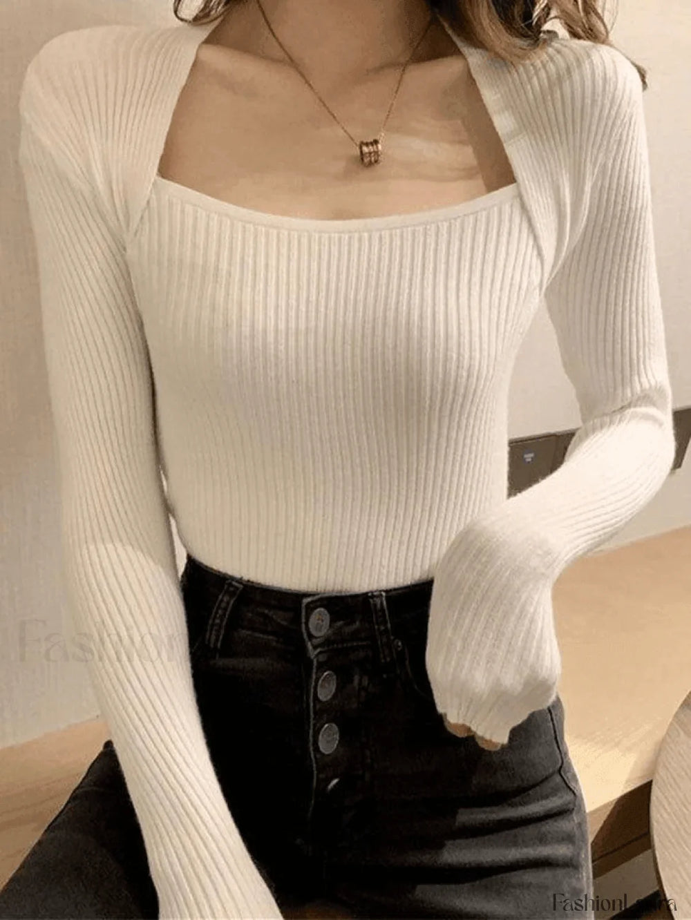 Patchwork Rib Knit Sweater White / ONE SIZE Sweaters