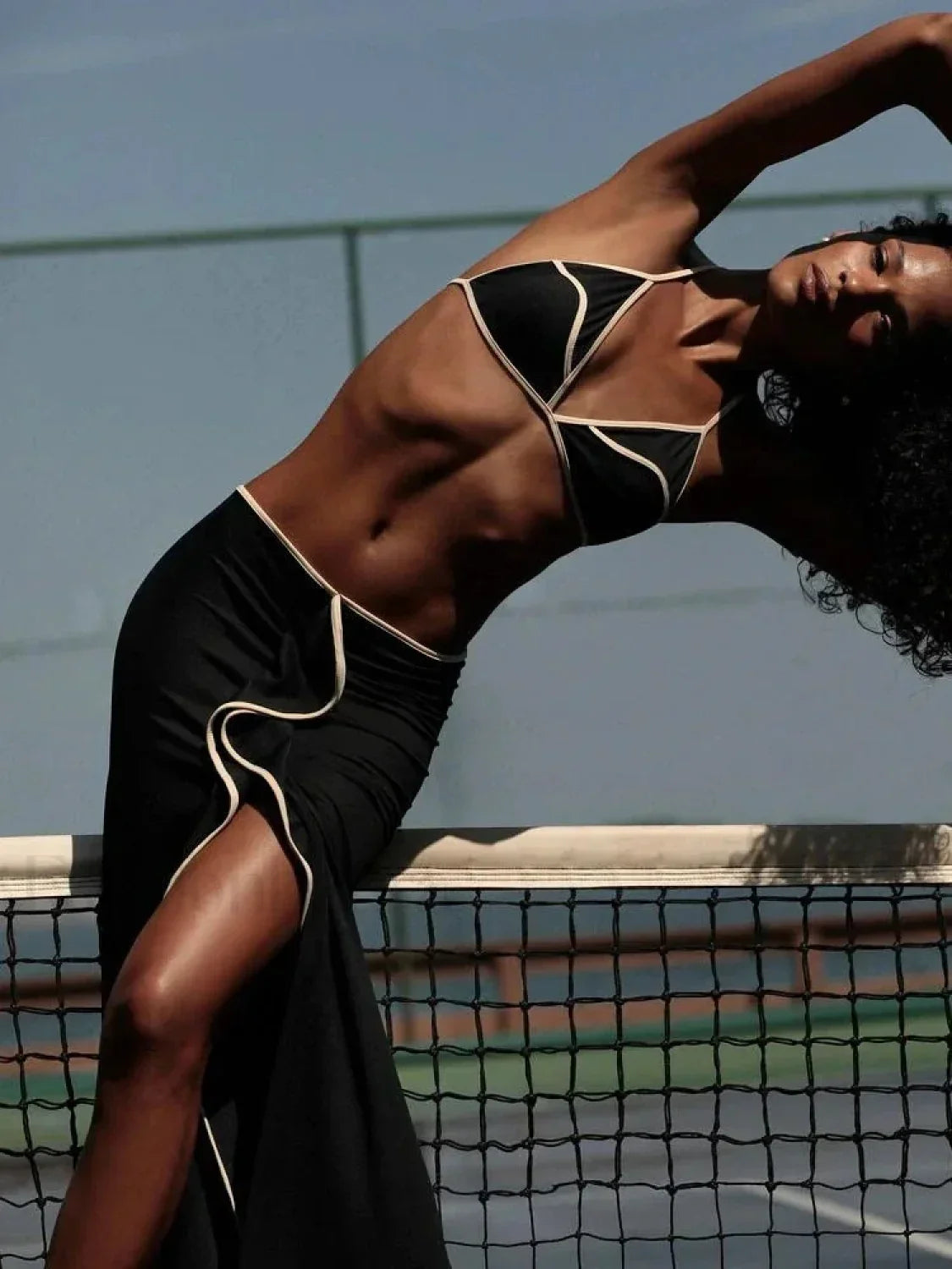 Patchwork Ruffle Three Piece Set Black / S