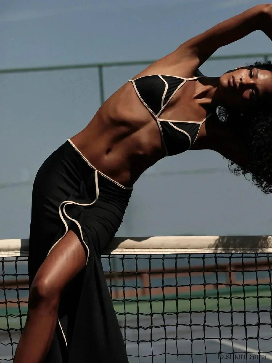 Patchwork Ruffle Three Piece Set Black / S