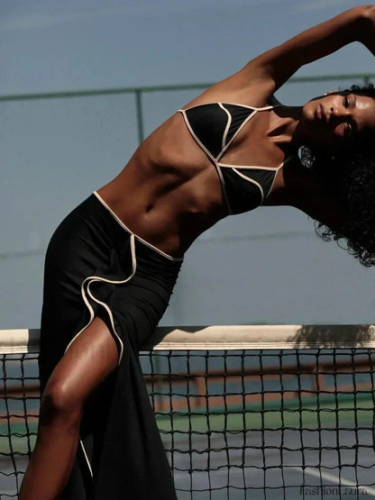 Patchwork Ruffle Three Piece Set Black / S