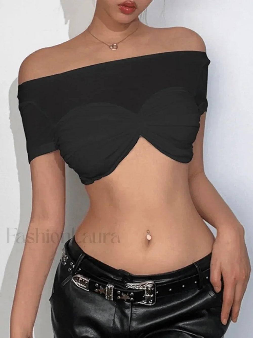 Patchwork See Through Bardot Top Black / S Tops&Tees