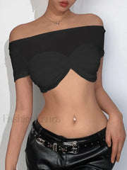 Patchwork See Through Bardot Top Black / S Tops&Tees