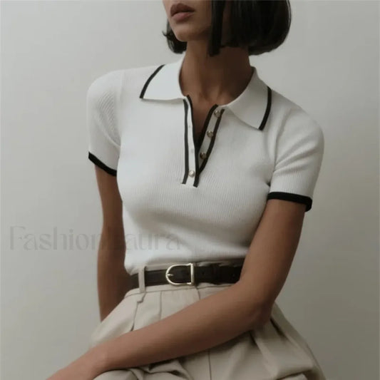 Patchwork Short Sleeve Knit Pullover T Shirt