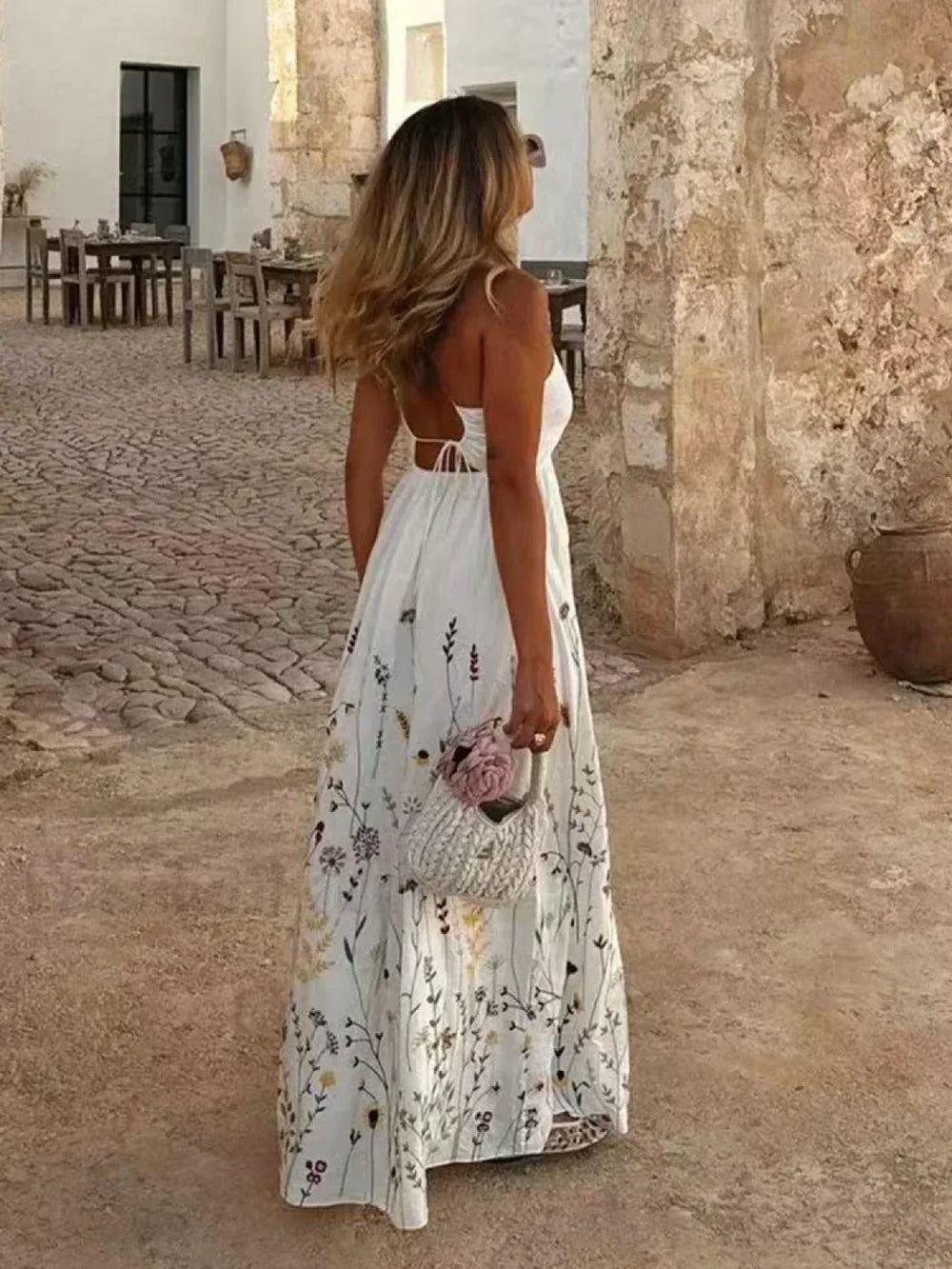 Patchwork Square Collar Boho Dress