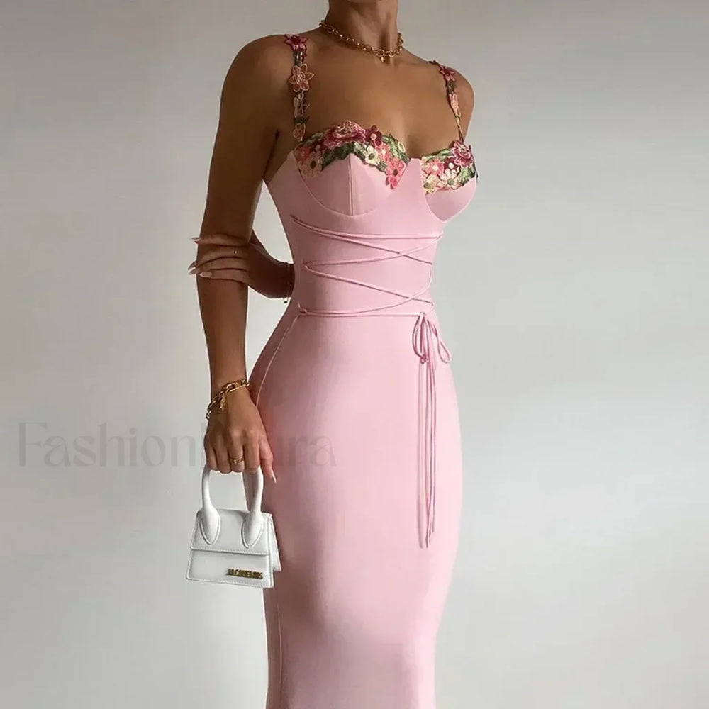 Patchwork Strapless Midi Dress Pink / S