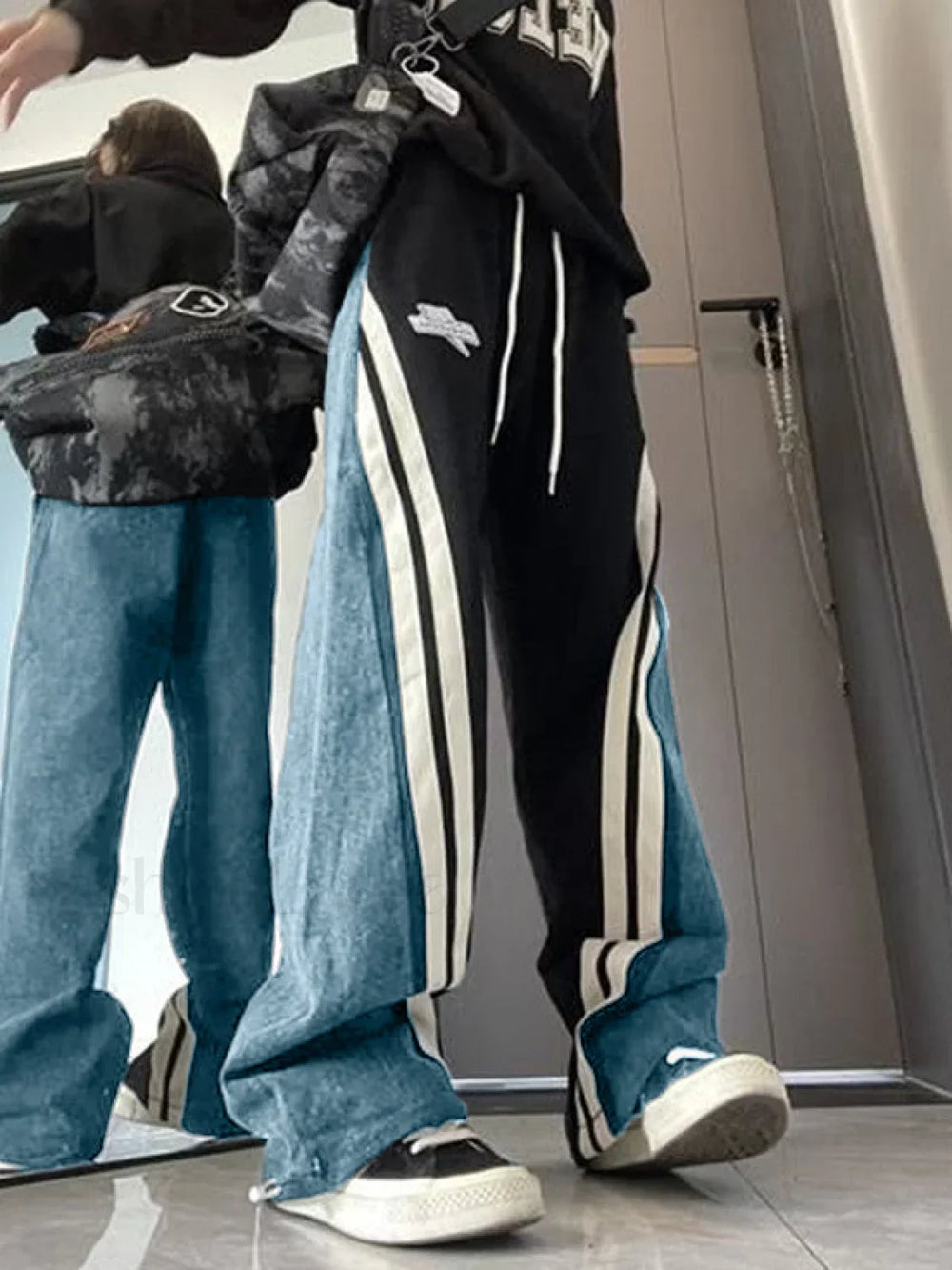 Patchwork Striped Baggy Boyfriend Jeans Boyfriend Jeans