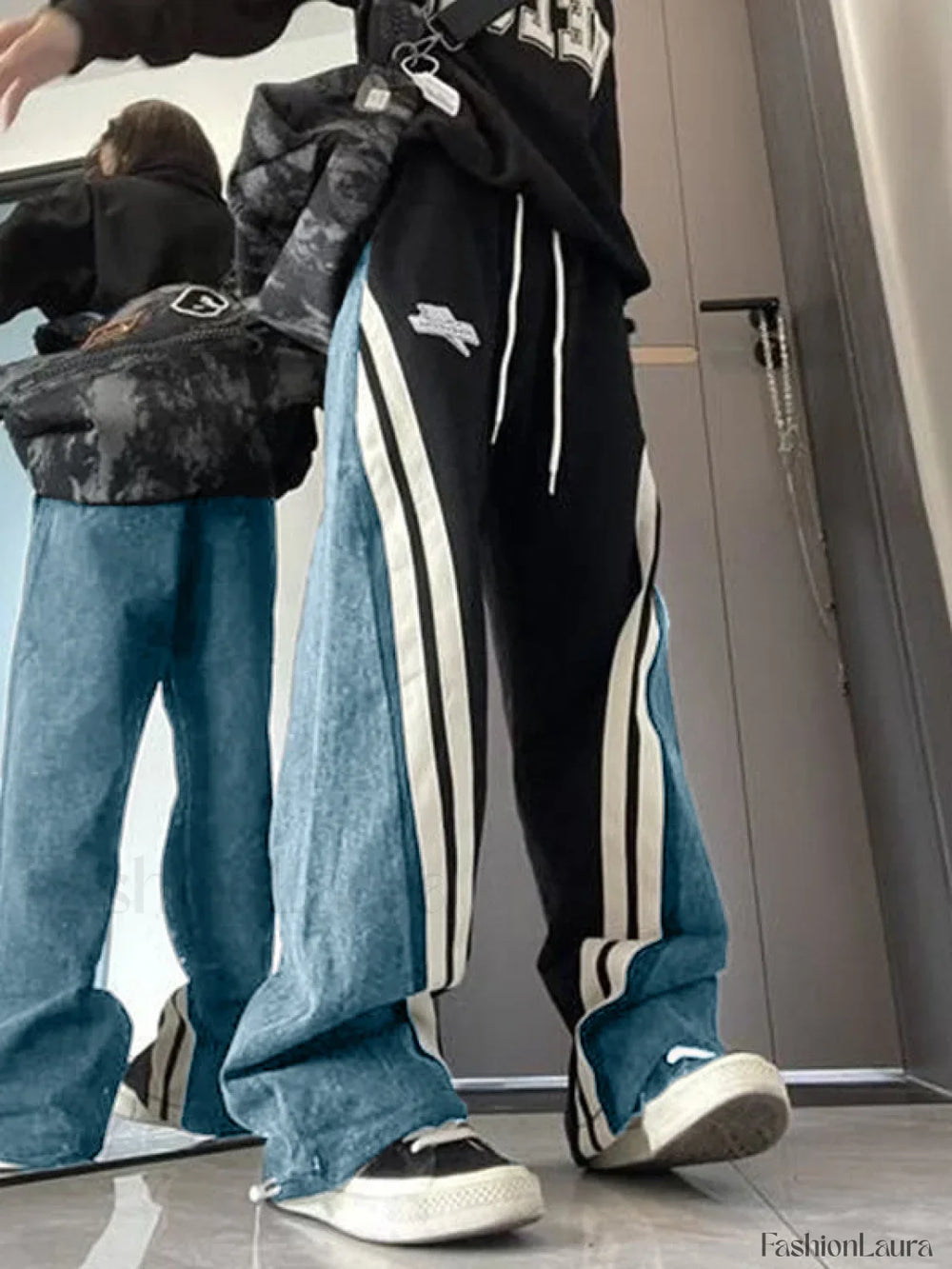 Patchwork Striped Baggy Boyfriend Jeans Boyfriend Jeans