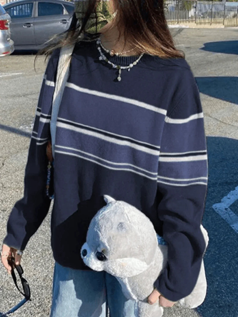 Patchwork Striped Knit Sweater Blue / S Sweaters