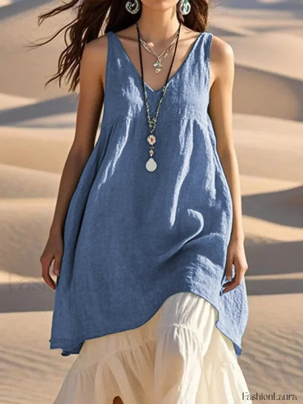 Patchwork Two Piece Boho Dress Blue / S