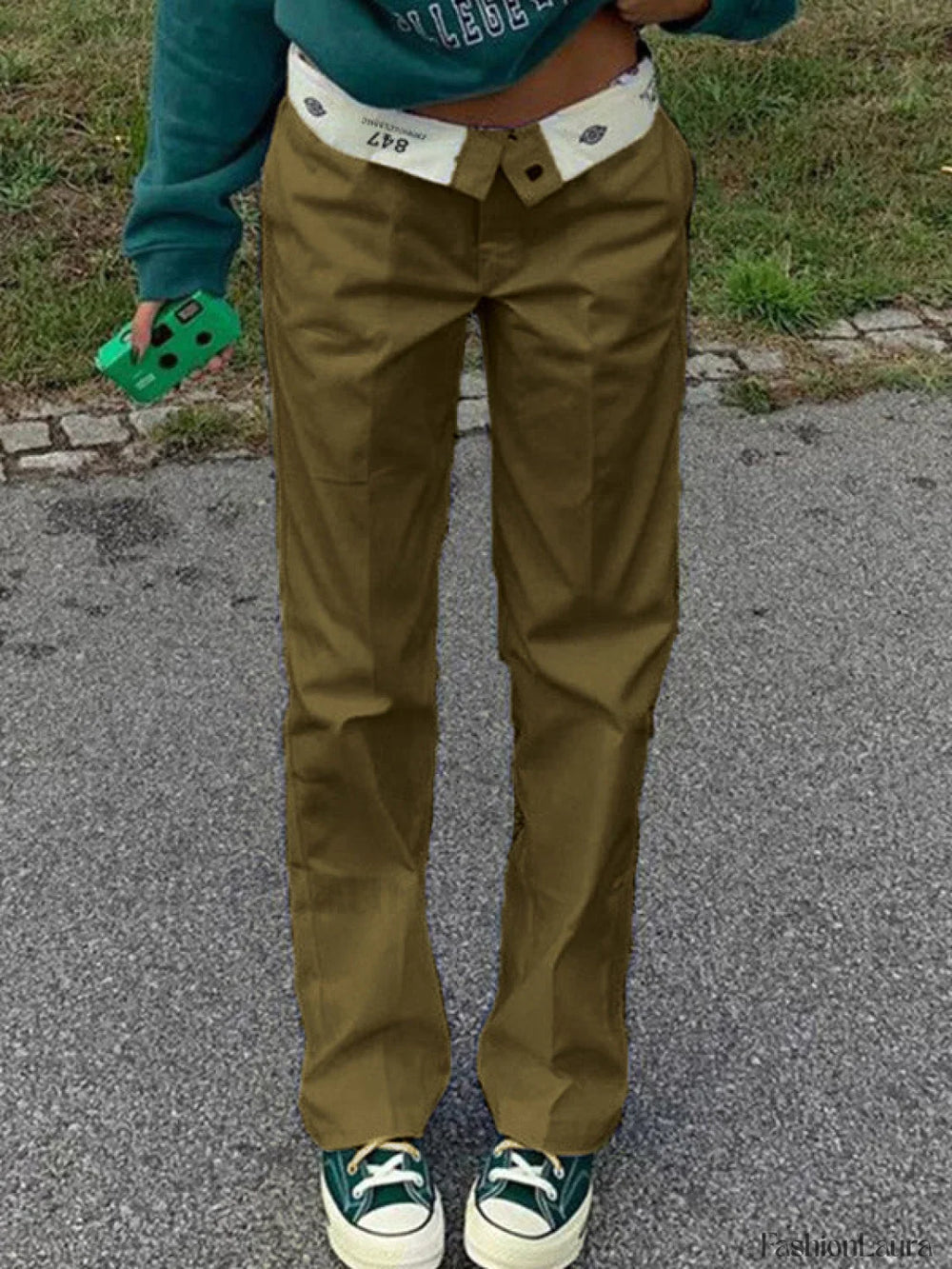 Patchwork Waist Straight Leg Pants Straight Leg Pants