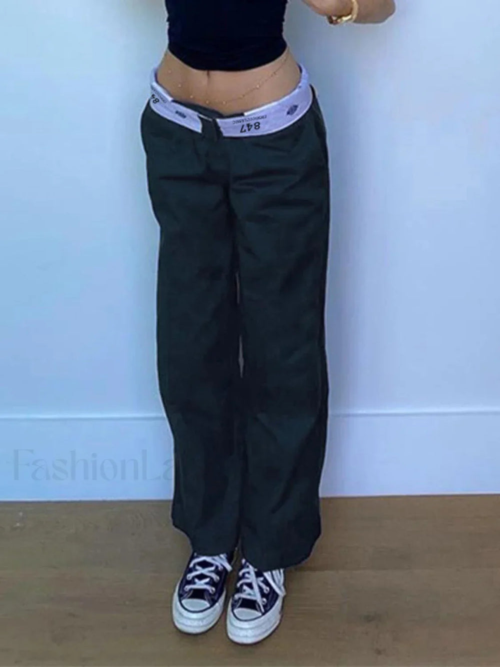 Patchwork Waist Straight Leg Pants Straight Leg Pants