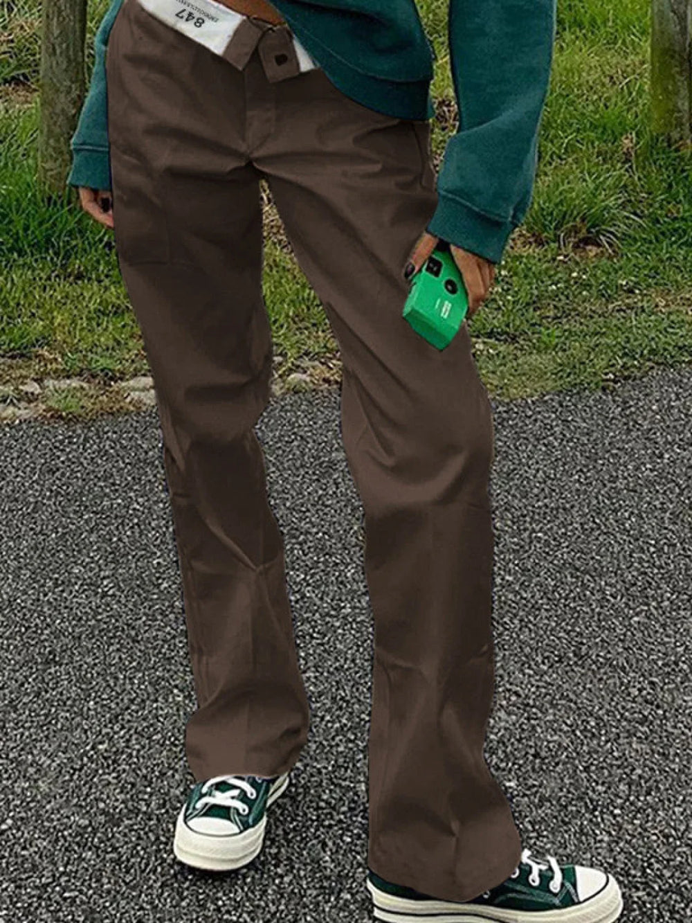 Patchwork Waist Straight Leg Pants Straight Leg Pants