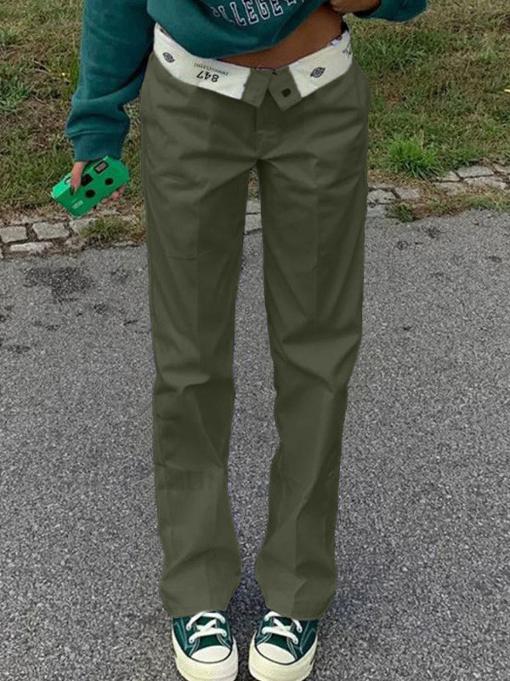 Patchwork Waist Straight Leg Pants Straight Leg Pants