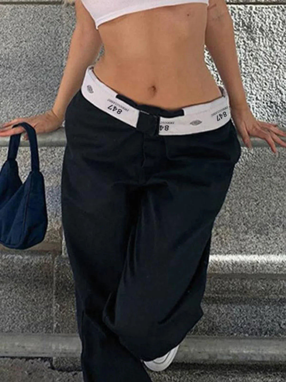 Patchwork Waist Straight Leg Pants Straight Leg Pants