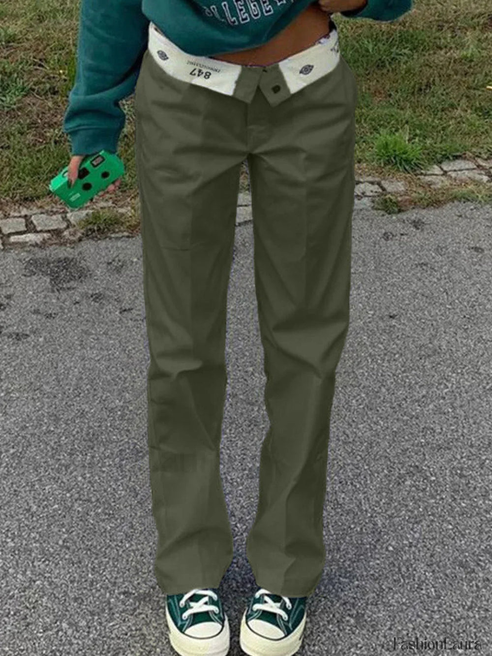 Patchwork Waist Straight Leg Pants Straight Leg Pants