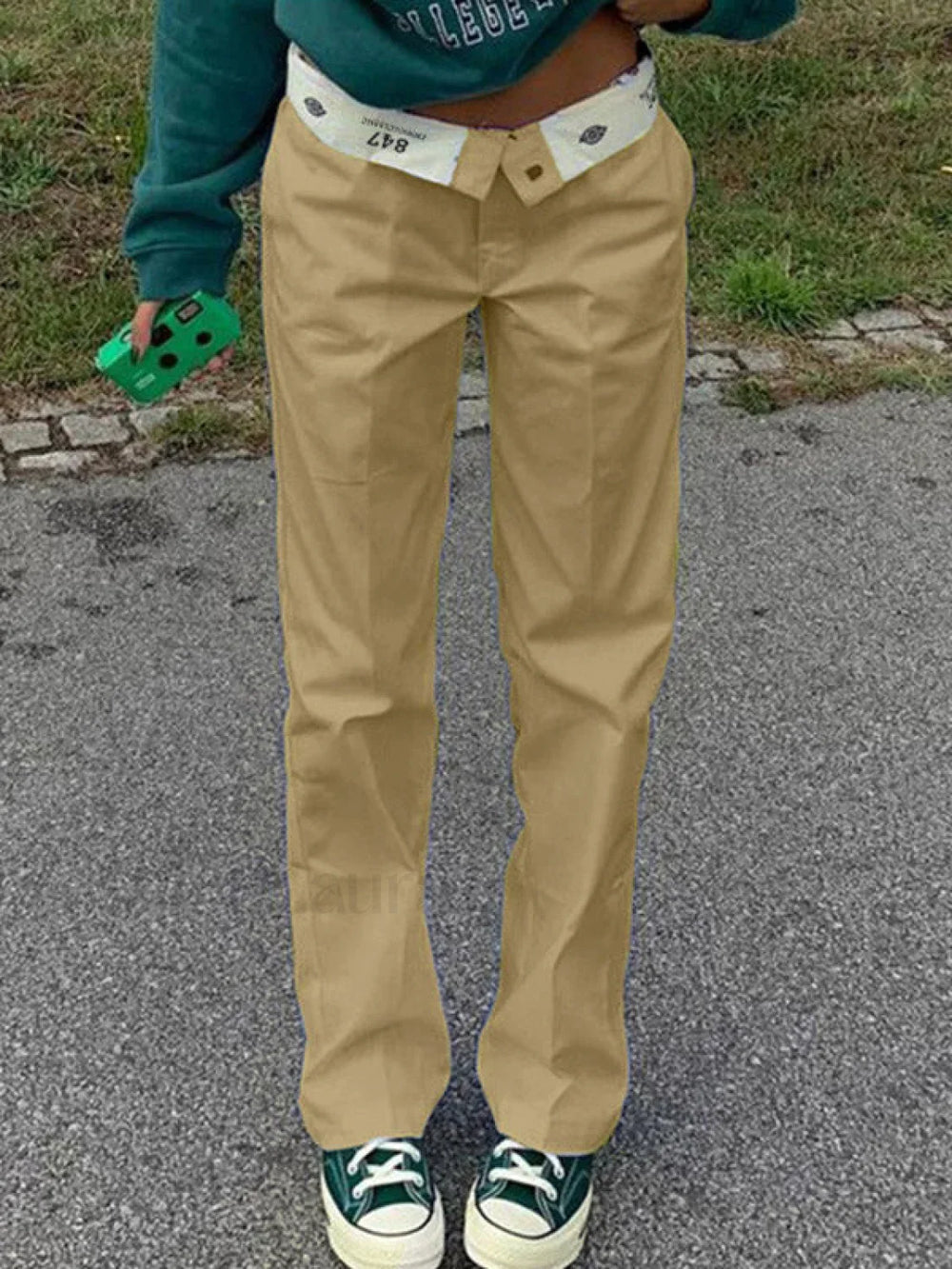 Patchwork Waist Straight Leg Pants Straight Leg Pants