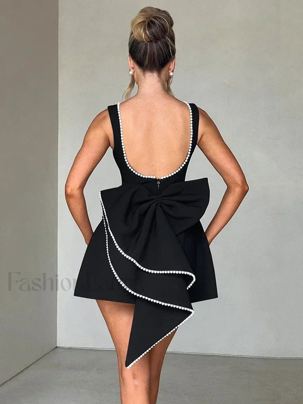 Pearl Bow Sleeveless Mini Dress