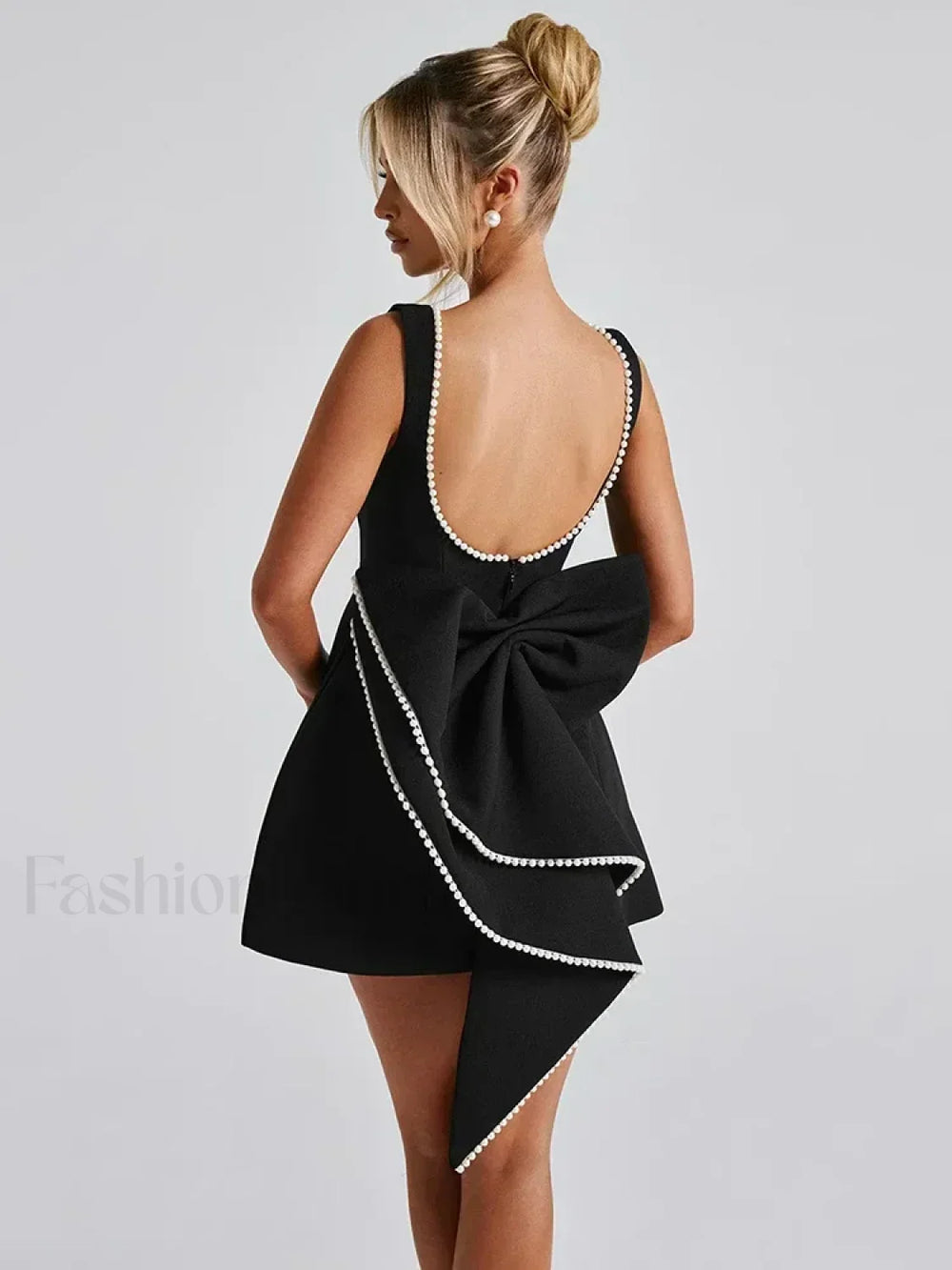 Pearl Bow Sleeveless Mini Dress