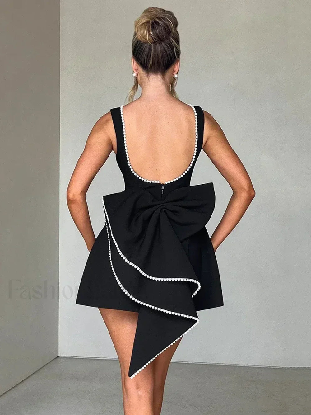 Pearl Bow Sleeveless Mini Dress