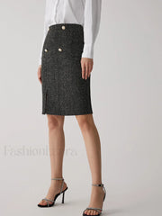 Pearl Button Graceful Split Midi Skirt Skirts