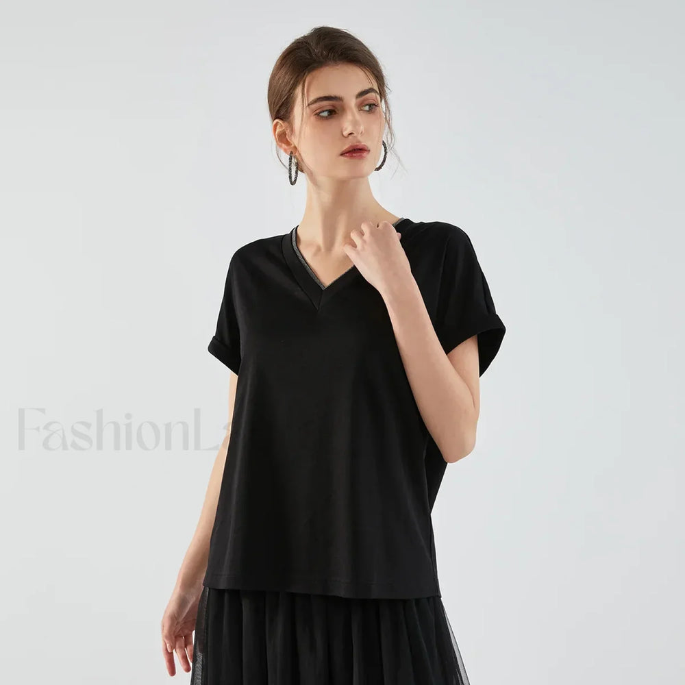 Pima Cotton V Neck Casual T Shirt