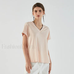 Pima Cotton V Neck Casual T Shirt light pink / S