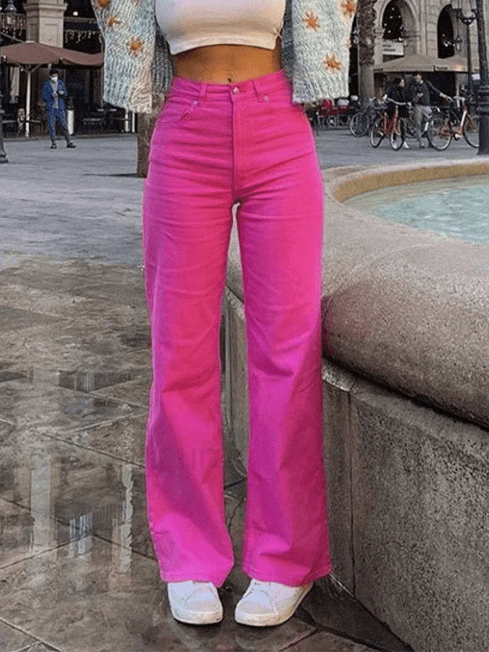 Pink Casual Relaxed Boyfriend Jeans Pink / S Jeans
