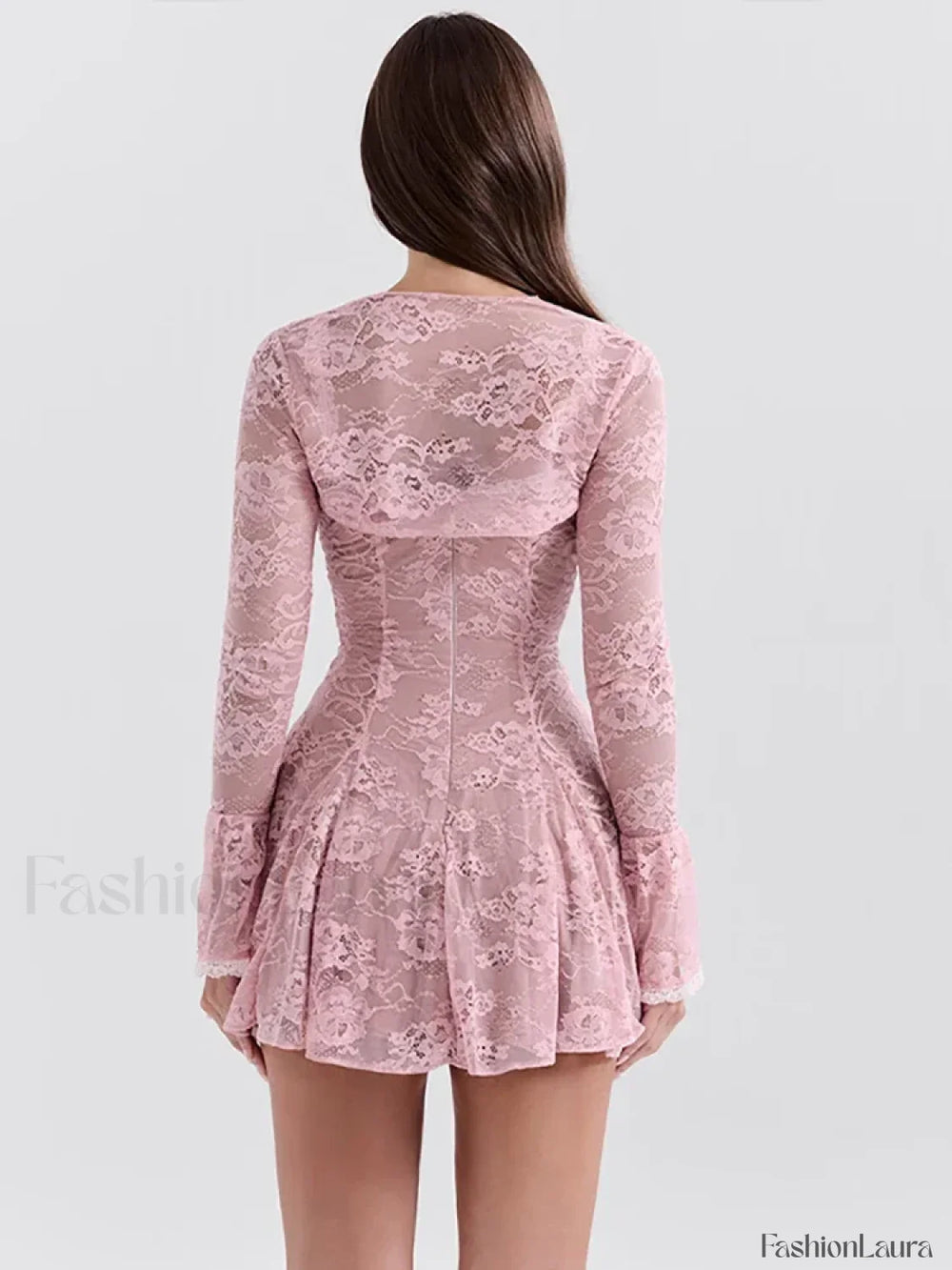 Pink Floral Flare Sleeve Mini Dress