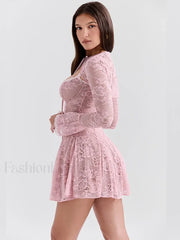 Pink Floral Flare Sleeve Mini Dress