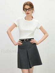 Pink Minimalist Slim Fit T Shirt Ivory / XS