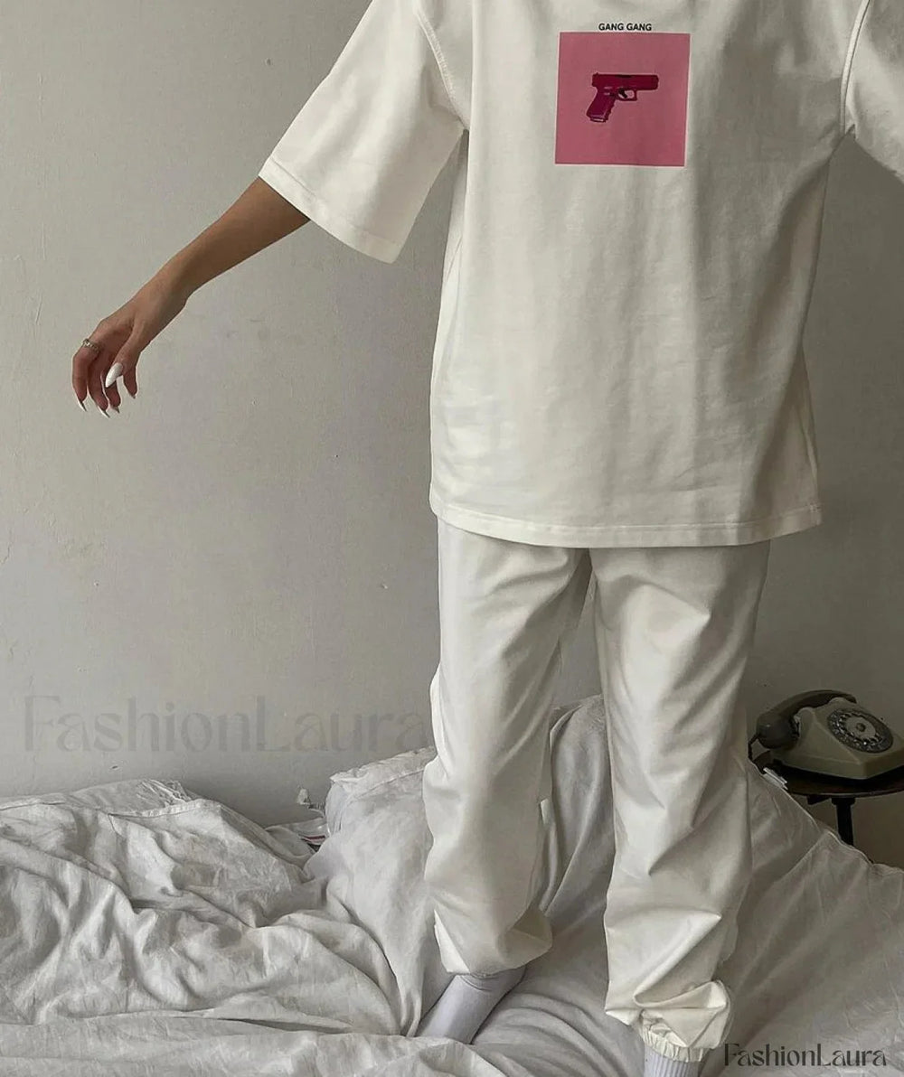 Pink Print Cotton T Shirt