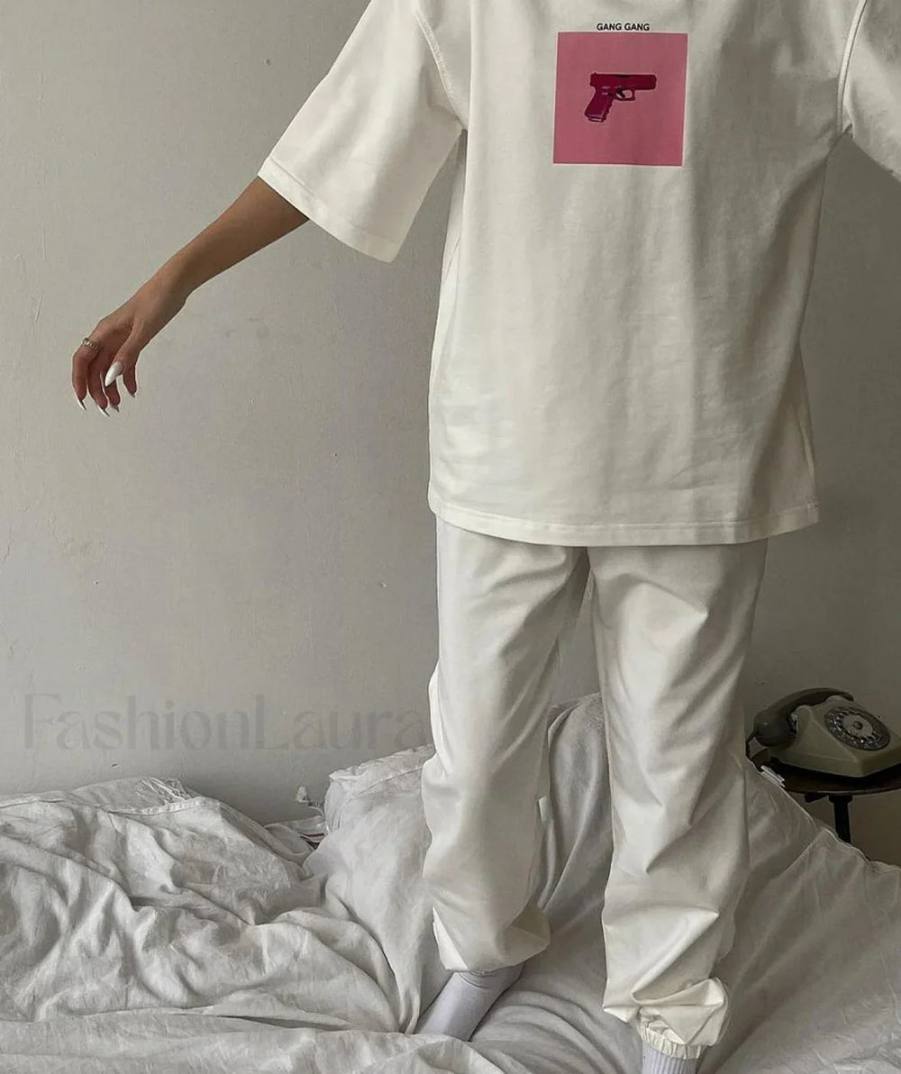 Pink Print Cotton T Shirt