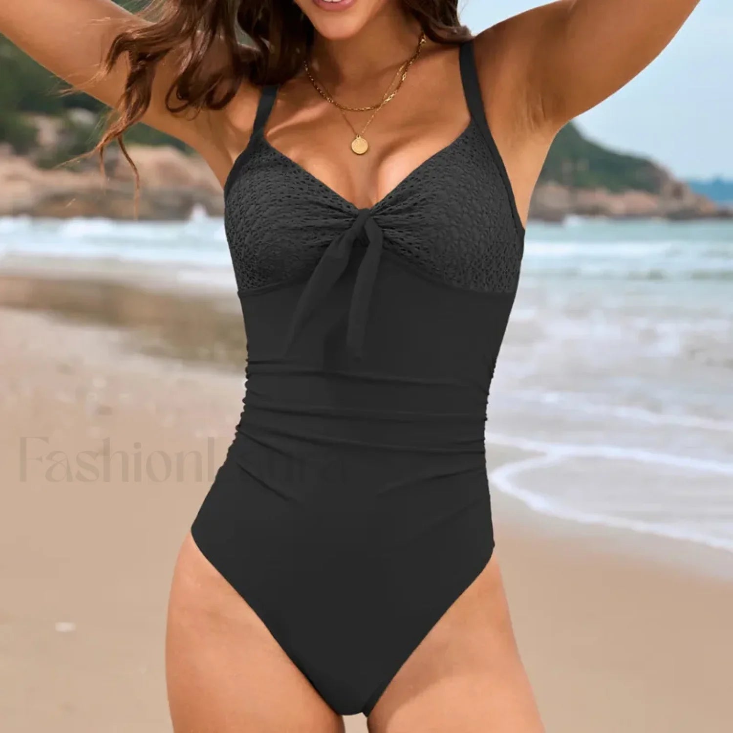 Pink Push Up Closed Swimwear One Piece black / S