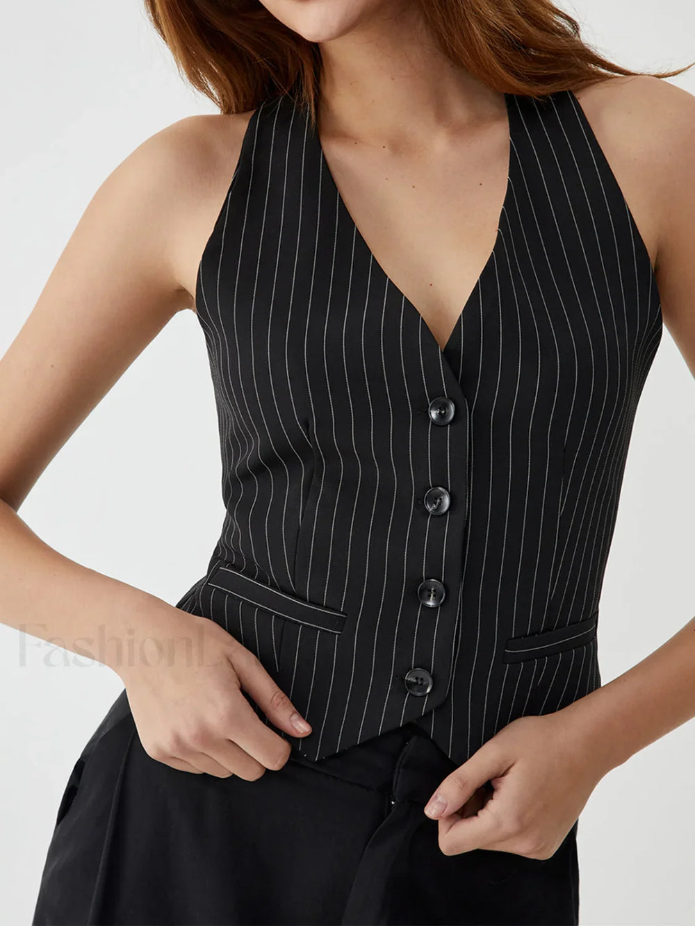 Pinstripe Charming Halter Vest Vests