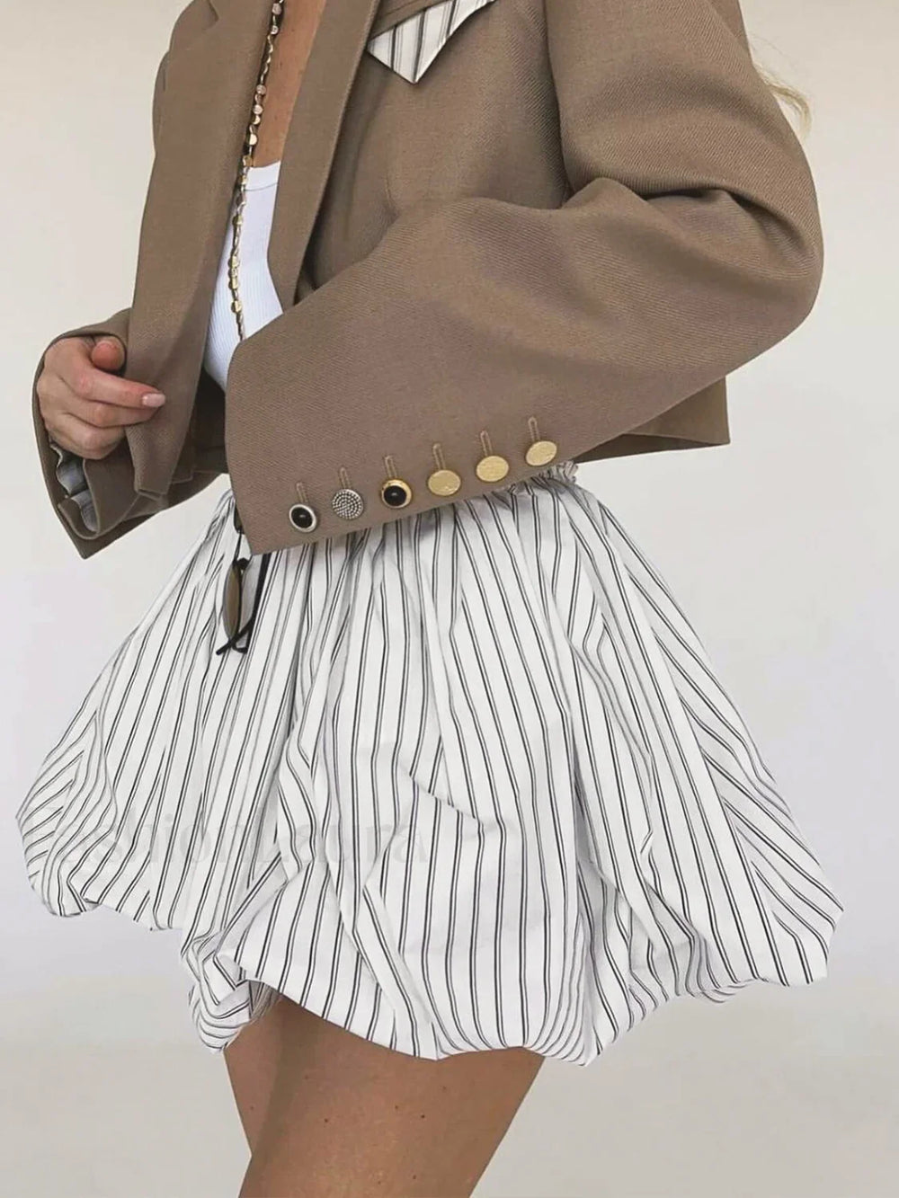 Pinstripe Elastic Waist Bubble Skirt Skirts